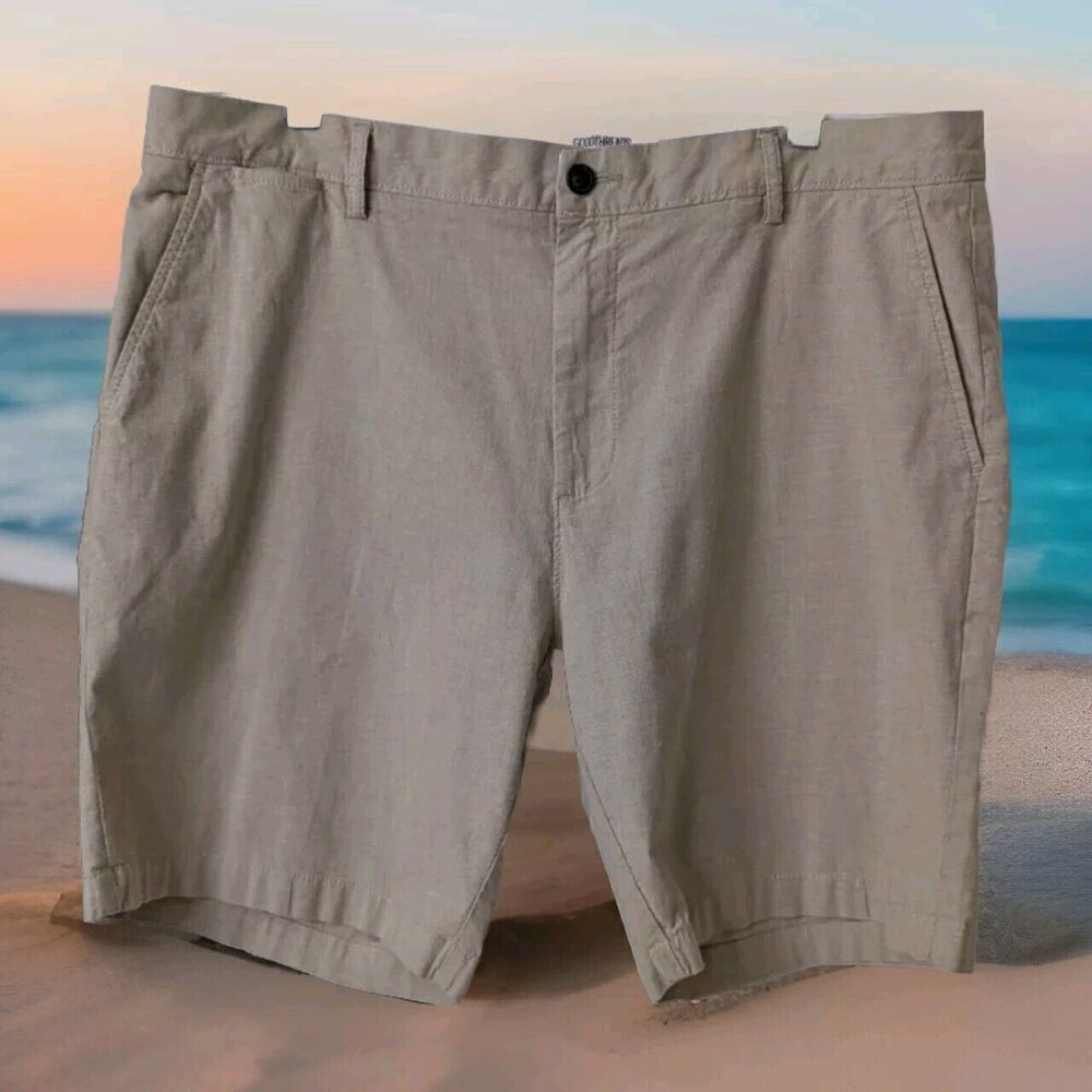 Goodthreads Men's Flat-Front Comfort Stretch Chino Shorts W38 Beige